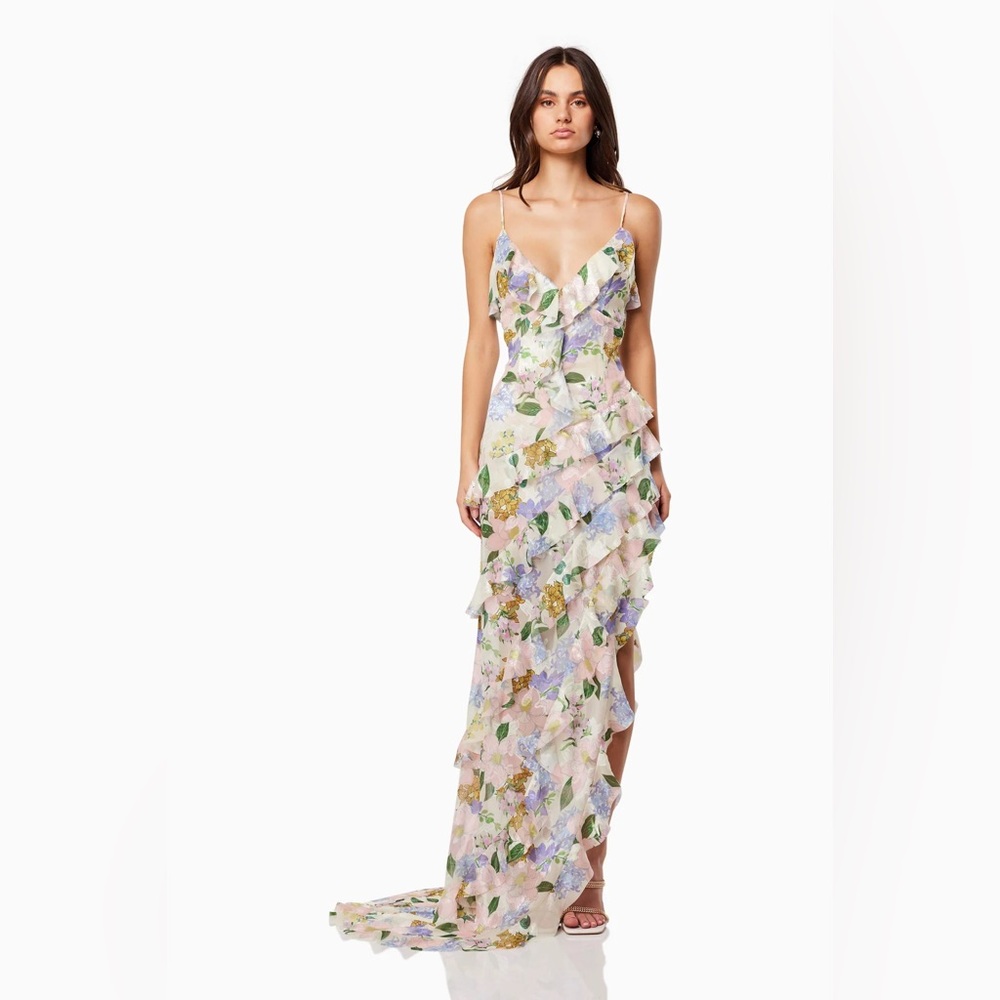 Elliatt Multicolor Floral Dress Cosima Asymmetrical Gown In Florals